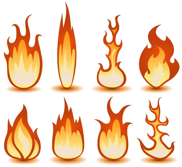 Fire And Flames Symbols Set — Stock Vector