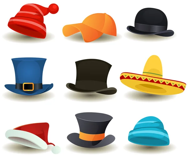 Caps, Top Hats And Other Head Wear Set — Stock Vector