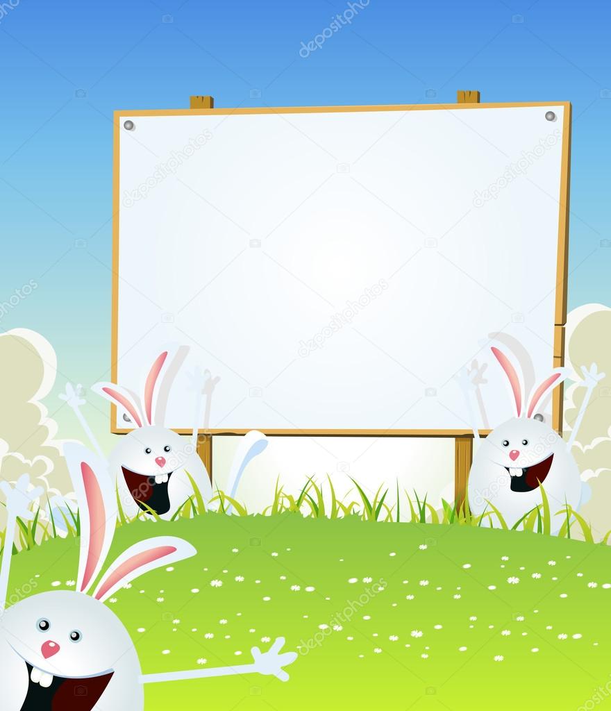 Spring Easter Bunnies Message On Wood Sign