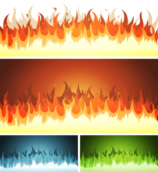 Blaze, Burning Fire And Flames Set — Stock Vector