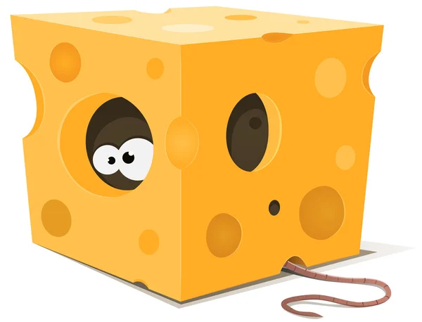 Olhos de rato dentro Pedaço de queijo —  Vetores de Stock