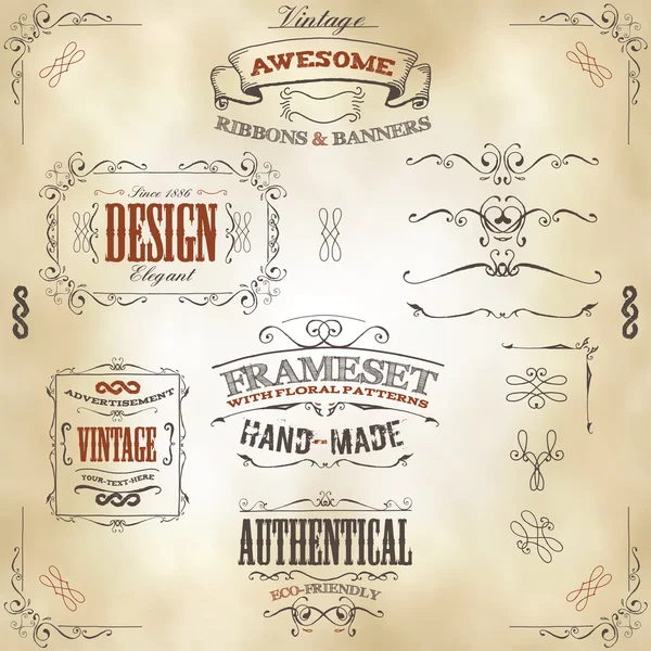 Hand Drawn Vintage Banners And Ribbons — Stock Vector