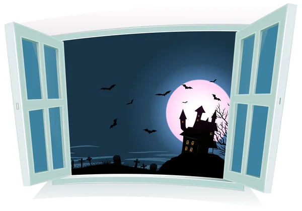 Halloween-Landschaft am Fenster — Stockvektor