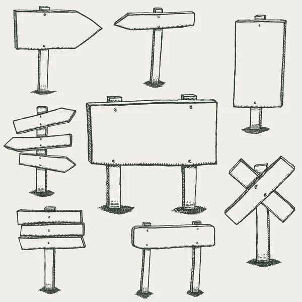 Doodle letreros de madera y flecha de dirección — Archivo Imágenes Vectoriales