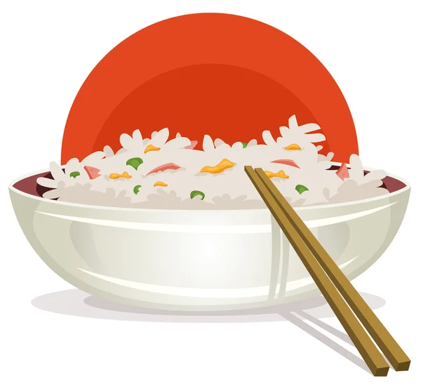 Fried Rice With Asian Chopsticks — Stock Vector