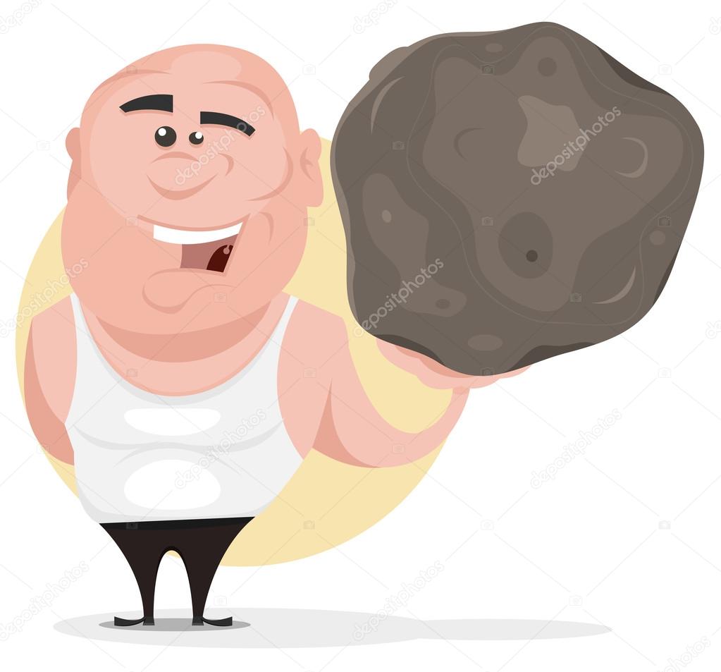 Strong Man Holding Big Boulder