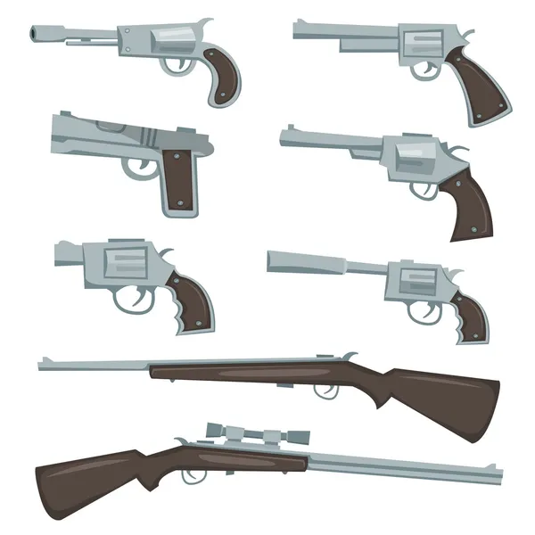 卡通枪、 左轮手枪和步枪的设置 — 图库矢量图片
