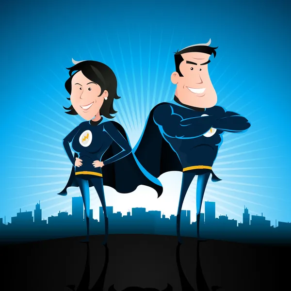 Hombre y mujer azul del superhéroe — Vector de stock