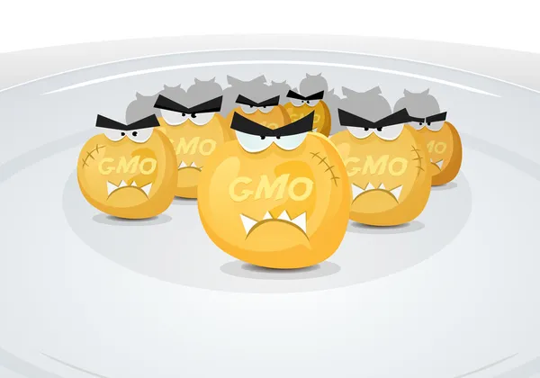 Gmo granos de maíz en mi plato — Vector de stock