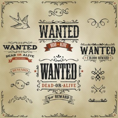 Wanted Vintage Western Banners clipart