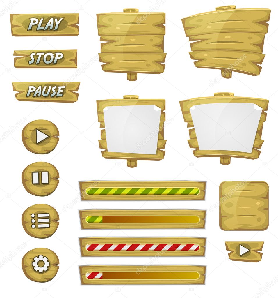 Cartoon Wood Elements For Ui Game