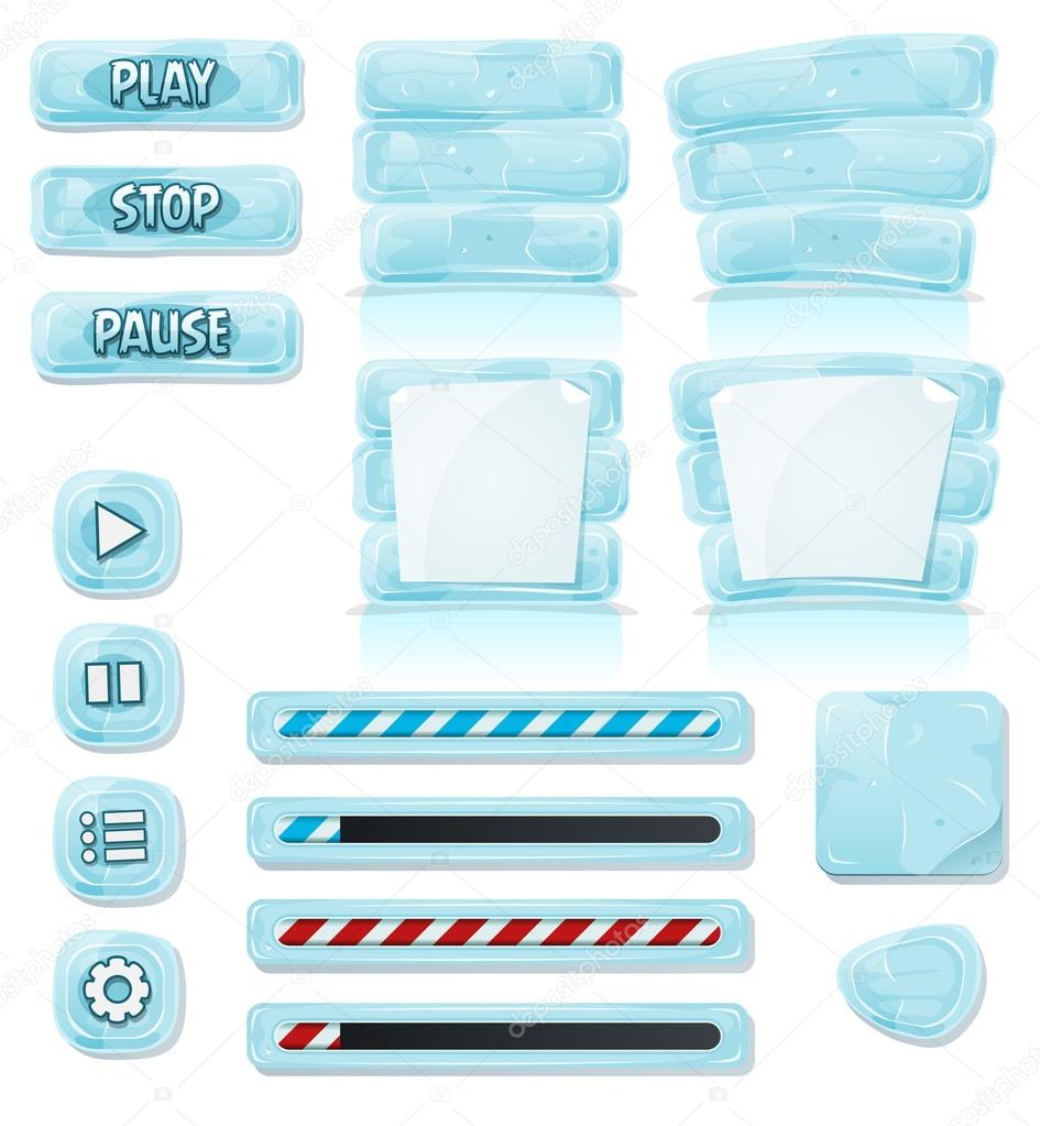 Cartoon Ice And Glass Icons For Ui Game