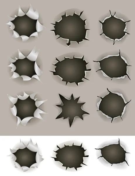 Bullet And Shotgun Holes Set — Stock Vector