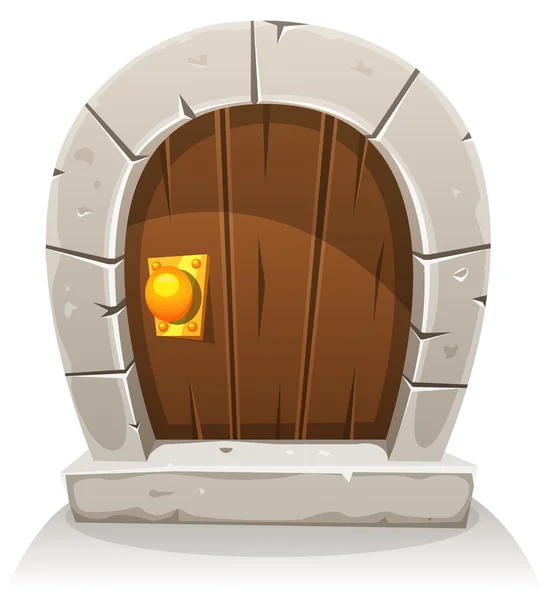 Dibujos animados de madera y piedra Hobbit Puerta — Vector de stock