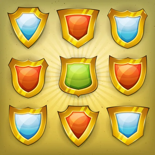Iconos de seguridad de escudo para el juego de Ui — Archivo Imágenes Vectoriales