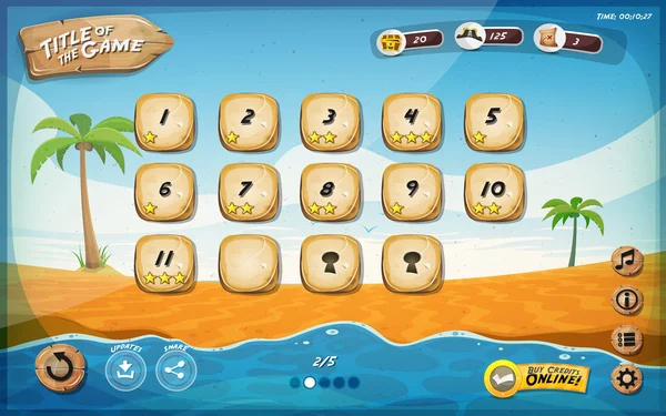 沙漠岛游戏用户界面设计的平板电脑 — 图库矢量图片