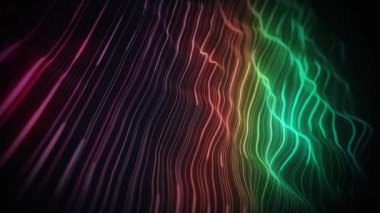 Soyut Dijital Dalgalanan Neon Çizgileri Fx Arkaplan Döngüsü / 4k dijital fraktal parçacık çizgileri dalgalanan ve kusursuz döngü oluşturan soyut bir arkaplan canlandırması