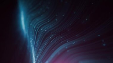 Akıcı Akış Dijital Veri Çizgileri Ağı ve İletişim Döngüsü / 4k soyut bir teknoloji duvar kağıdı animasyonu. Akan parçacık çizgileri ve düğümleri, alan derinliği ve simgesiz döngüyü birbirine bağlayan veri bağlayıcı iletişim için.