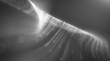 Akıcı Akış Dijital Veri Çizgileri Ağı ve İletişim Döngüsü / 4k soyut bir teknoloji duvar kağıdı animasyonu. Akan parçacık çizgileri ve düğümleri, alan derinliği ve simgesiz döngüyü birbirine bağlayan veri bağlayıcı iletişim için.