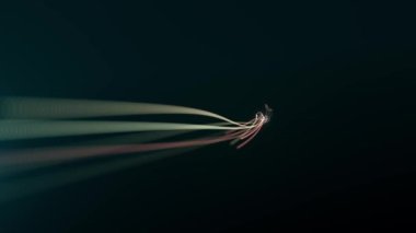 Alanın Derinliği / 4k animasyonuyla soyut duvar kağıdı arkaplanının kıvrımlı fraktal parçacık çizgileri alan derinliği ve çevresel tıkanma ile parlayan soyut kıvrımlı ışık yayları