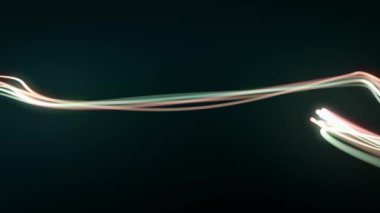 Alanın Derinliği / 4k animasyonuyla soyut duvar kağıdı arkaplanının kıvrımlı fraktal parçacık çizgileri alan derinliği ve çevresel tıkanma ile parlayan soyut kıvrımlı ışık yayları