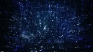 Soyut Dijital Veri Teknolojisi Arkaplan Döngüsü / 4k Soyut yüksek teknoloji duvar kağıdı arka plan görsel veri çizgileri ve çevresel tıkanıklık ve alan derinliği ile yakınlaşan parçacıklar