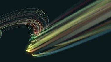 Soyut Girdap Işığı İplikleri Parçacıkları Soyut bir teknoloji arka planının Soyut Döngüsü / 4k animasyonu Güçlü girdap hızı neon çok renkli parçacıklar desenleri ve alan derinliği ile dikişsiz döngüler