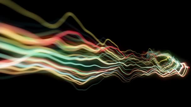アブストラクトスローモーション渦巻く糸粒子背景電界の深さがシームレスにループする渦巻くスピードネオン輝く粒子弦の背景 — ストック動画