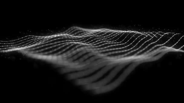 アブストラクトネットワークメッシュウェーブFx背景メッシュ面と粒子線のある抽象的なフラクタル背景のループ 4Kアニメーションが手を振ってシームレスにループ — ストック動画
