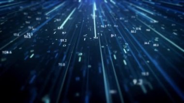 Büyük Veri Dijital İşletmeleri Hitech Soyut bir duvar kağıdının 4k animasyonu Büyük bir veri iş dünyası dijital teknolojisi arkaplanı Bağlı hatlar ve alan derinliği ile akan sayı matrisi