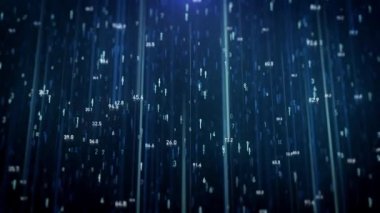 Büyük Veri Dijital İşletmeleri Hitech Soyut bir duvar kağıdının 4k animasyonu Büyük bir veri iş dünyası dijital teknolojisi arkaplanı Bağlı hatlar ve alan derinliği ile akan sayı matrisi