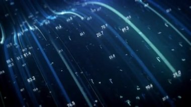 Büyük Veri Dijital İşletmeleri Hitech Soyut bir duvar kağıdının 4k animasyonu Büyük bir veri iş dünyası dijital teknolojisi arkaplanı Bağlı hatlar ve alan derinliği ile akan sayı matrisi