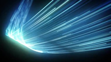 Soyut Hafif Fiber İplikler Akıyor Arkaplan Döngüsü / 4k Soyut bir duvar kağıdı teknoloji arka planı Güçlü akışkan hız vuruşları ve dikişsiz döngü derinliği