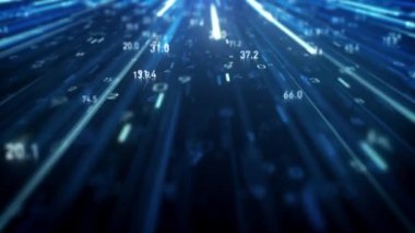 Büyük Veri Dijital İşletmeleri Hitech Soyut bir duvar kağıdının 4k animasyonu Büyük bir veri iş dünyası dijital teknolojisi arkaplanı Bağlı hatlar ve alan derinliği ile akan sayı matrisi