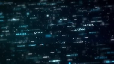 Büyük Veri Dijital İşletmeleri Hitech Soyut bir duvar kağıdının 4k animasyonu Büyük bir veri iş dünyası dijital teknolojisi arkaplanı Bağlı hatlar ve alan derinliği ile akan sayı matrisi