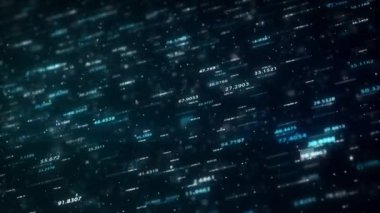 Büyük Veri Dijital İşletmeleri Hitech Soyut bir duvar kağıdının 4k animasyonu Büyük bir veri iş dünyası dijital teknolojisi arkaplanı Bağlı hatlar ve alan derinliği ile akan sayı matrisi