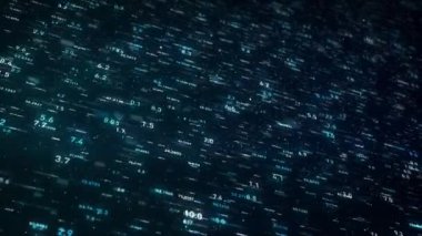 Büyük Veri Dijital İşletmeleri Hitech Soyut bir duvar kağıdının 4k animasyonu Büyük bir veri iş dünyası dijital teknolojisi arkaplanı Bağlı hatlar ve alan derinliği ile akan sayı matrisi