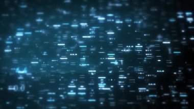 Büyük Veri Dijital İşletmeleri Hitech Soyut bir duvar kağıdının 4k animasyonu Büyük bir veri iş dünyası dijital teknolojisi arkaplanı Bağlı hatlar ve alan derinliği ile akan sayı matrisi
