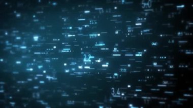 Büyük Veri Dijital İşletmeleri Hitech Soyut bir duvar kağıdının 4k animasyonu Büyük bir veri iş dünyası dijital teknolojisi arkaplanı Bağlı hatlar ve alan derinliği ile akan sayı matrisi