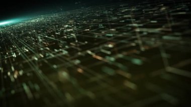Hitech Uzay Bilimi Ağı Landcape Soyut dijital veri ticareti teknolojisinin 4k animasyonu Bağlı hatlar ve alan kayması derinliği ve pürüzsüz döngü içeren numaralar