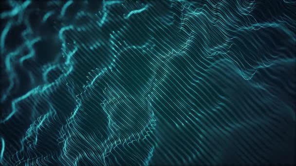 数字流水线技术背景环路 4K动画抽象壁纸背景的深度场和周遭闭塞流动 波状无缝环路的数字分形粒子线 — 图库视频影像