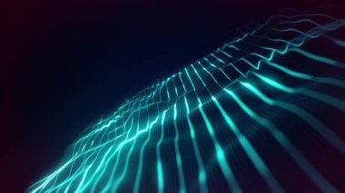 Soyut Dijital Dalgalanan Neon Çizgileri Fx Arkaplan Döngüsü / 4k dijital fraktal parçacık çizgileri dalgalanan ve kusursuz döngü oluşturan soyut bir arkaplan canlandırması