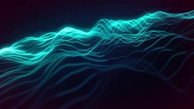 Soyut Dijital Dalgalanan Neon Çizgileri Fx Arkaplan Döngüsü / 4k dijital fraktal parçacık çizgileri dalgalanan ve kusursuz döngü oluşturan soyut bir arkaplan canlandırması