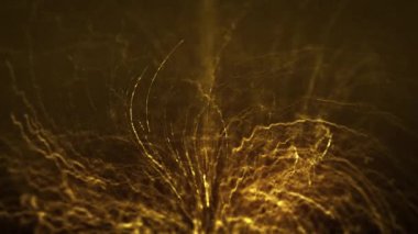 Soyut Altın Filamanlar Patlayan Arkaplan / 4k Soyut bir duvar kâğıdı animasyonu altın iplik hatları patlaması ve parçacıklar pırıltılı fx ve dikişsiz döngü derinliği