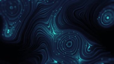 Soyut Dijital Web Ağı ve Soyut bir teknoloji arkaplanının Akan Veri Çizgileri / 4k animasyonu, dairesel akışkan parçacık çizgileri ile daha orta ve düğümler