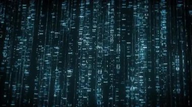 Büyük Veri Dijital İşletmeleri Hitech Soyut bir duvar kağıdının 4k animasyonu Büyük bir veri iş dünyası dijital teknolojisi arkaplanı Bağlı hatlar ve alan derinliği ile akan sayı matrisi