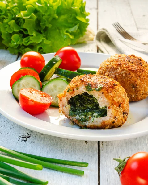 Chicken Kiev Cutlets Breaded Chicken Kiev Breast Stuffed Butter Garlic — Stock Photo, Image