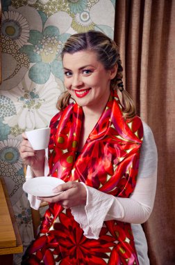 retro kadın kahve içme