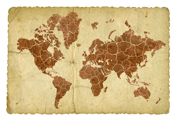Gebarsten en droge aarde kaart op vintage achtergrond — Stockfoto