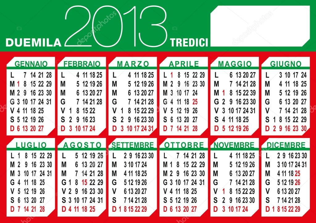 Italian flag 2013 calendar
